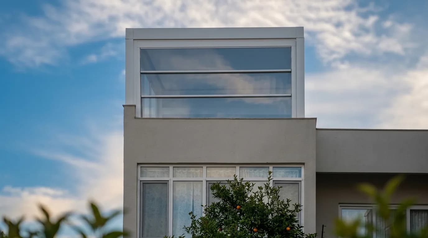 Bioclimatic pergola altında giyotin cam sistemi uygulaması, proje görünümü 2