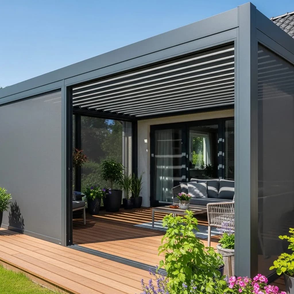 Modern dış mekânda pergola tente uygulaması, proje görünümü 7