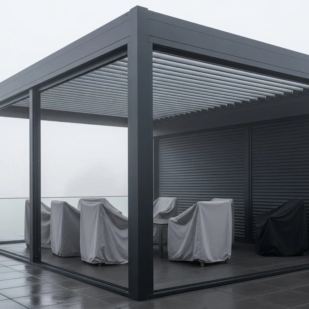 Modern dış mekânda pergola tente uygulaması, proje görünümü 8