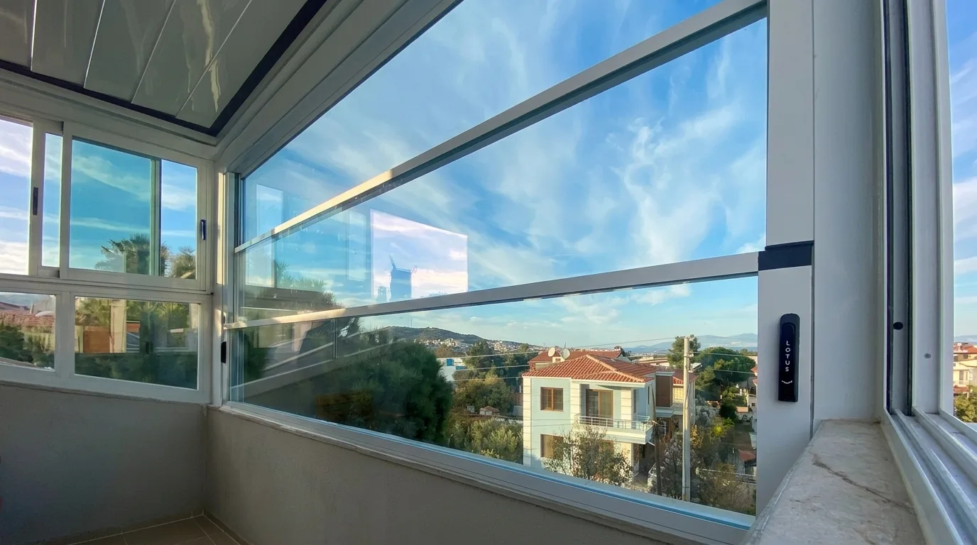 Bioclimatic pergola altında giyotin cam sistemi uygulaması, proje görünümü 5