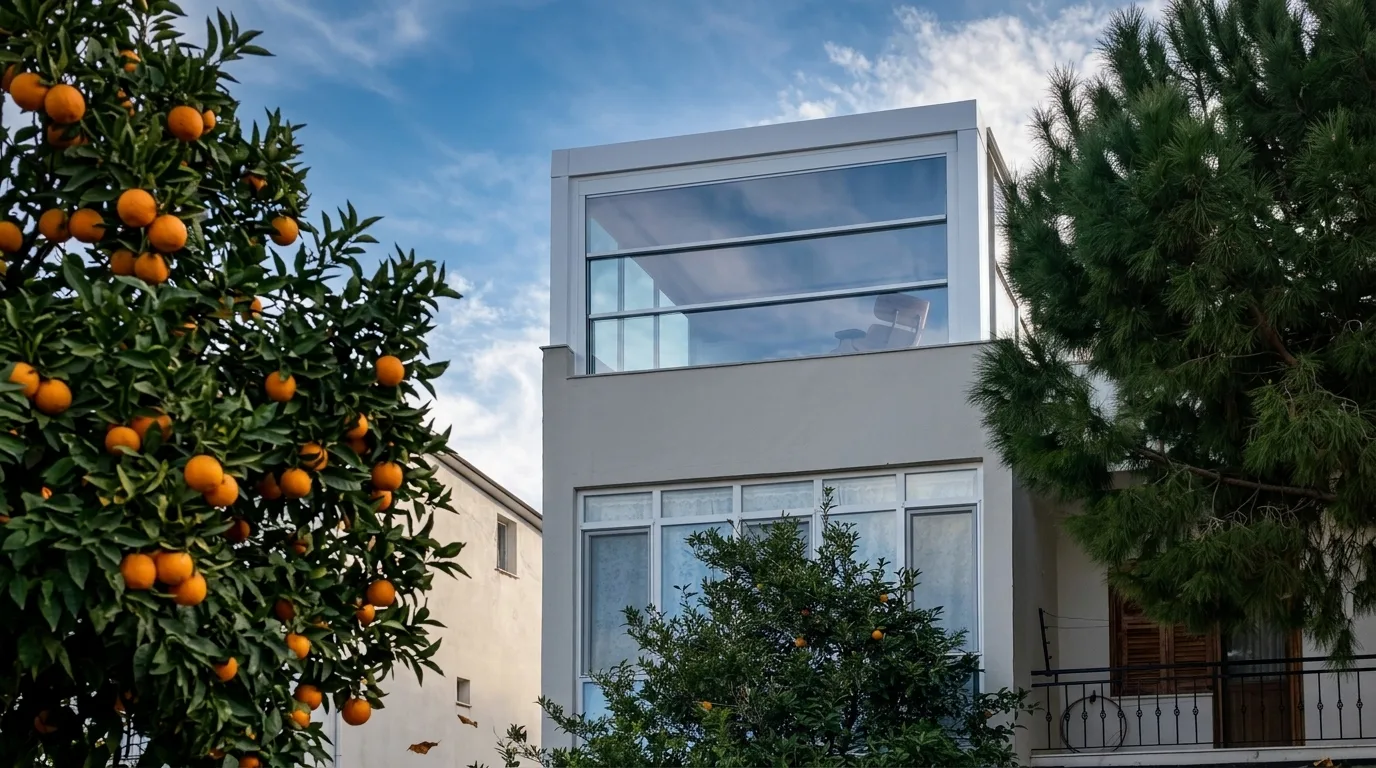 Bioclimatic pergola altında giyotin cam sistemi uygulaması, proje görünümü 6