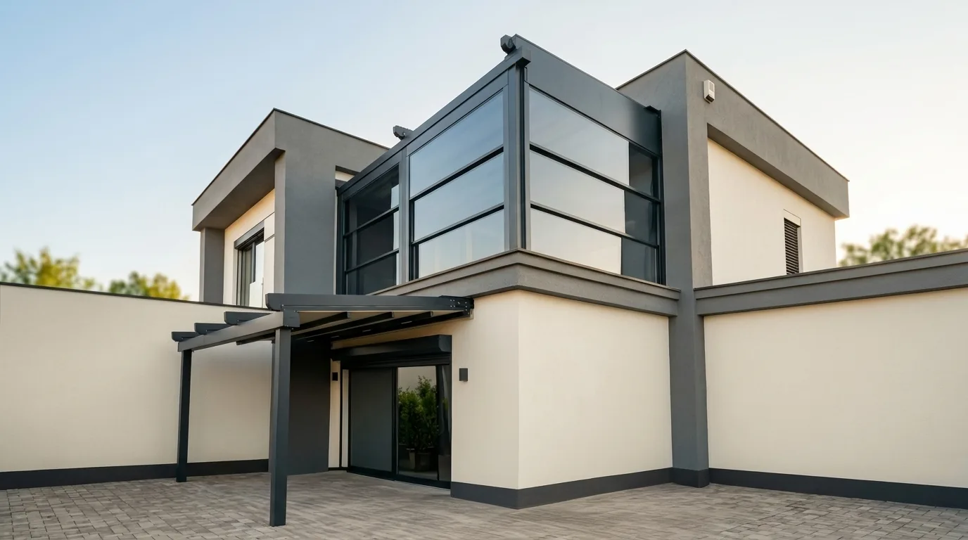 Pergola tente altında giyotin cam sistemi uygulaması, proje görünümü 5