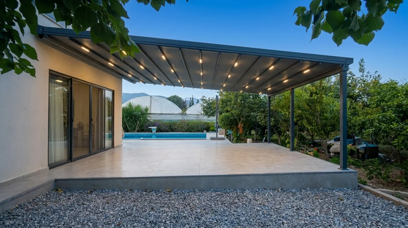 Bahçede pergola tente uygulaması