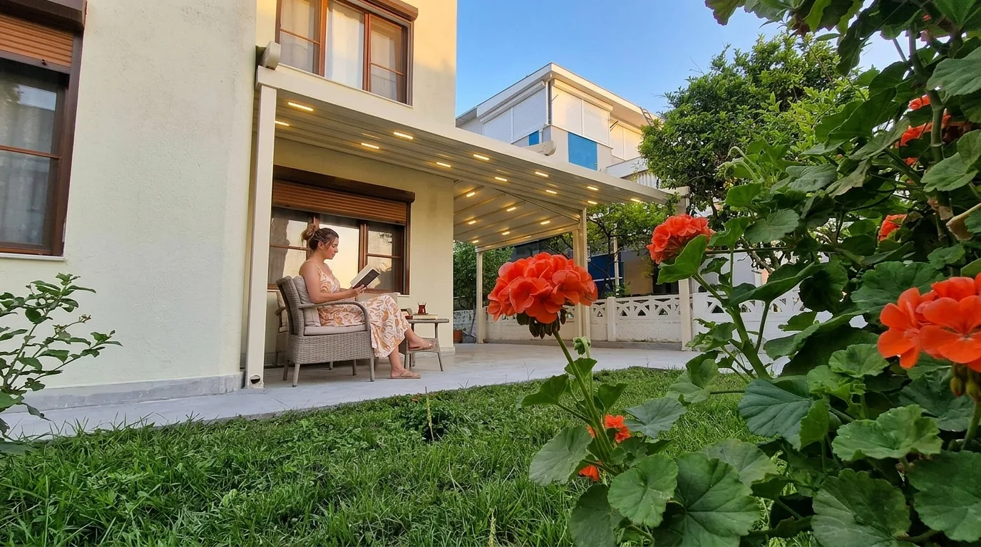 Bahçede pergola tente uygulaması, proje görünümü 4