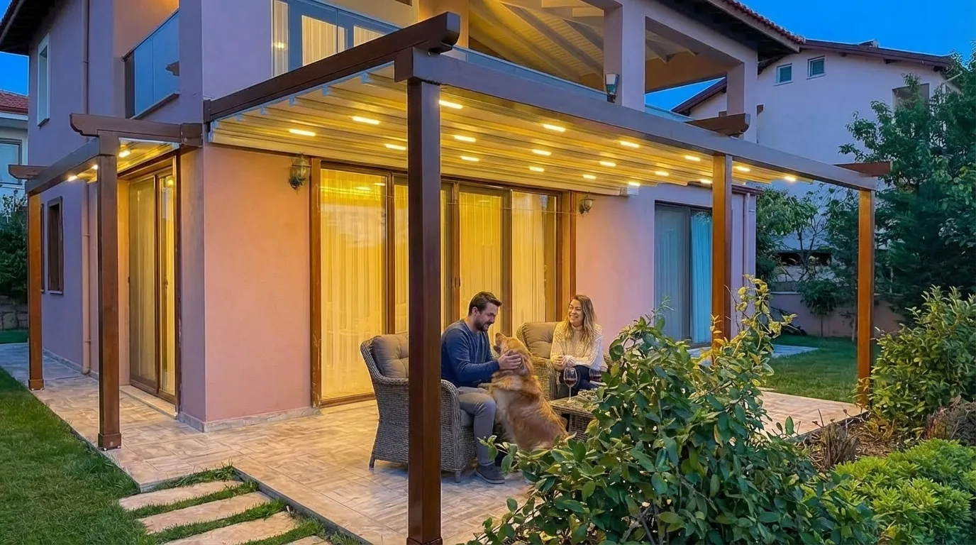 Bahçede pergola tente uygulaması, proje görünümü 38