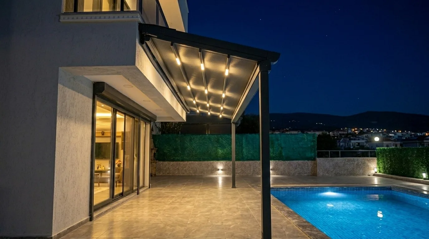 Havuz kenarında pergola tente uygulaması, proje görünümü 5