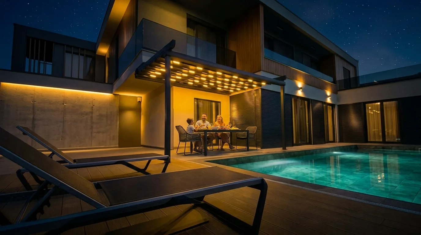 Havuz kenarında pergola tente uygulaması, proje görünümü 10