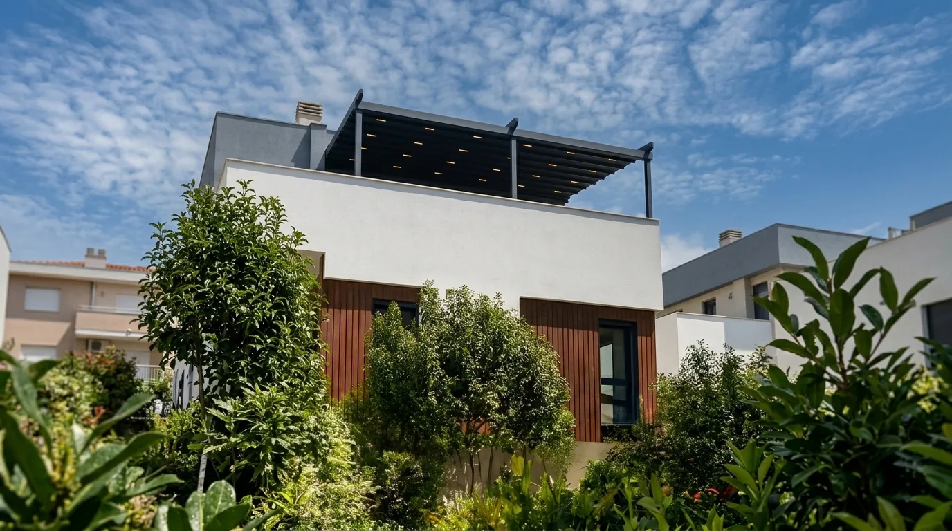 Terasta pergola tente uygulaması, proje görünümü 2