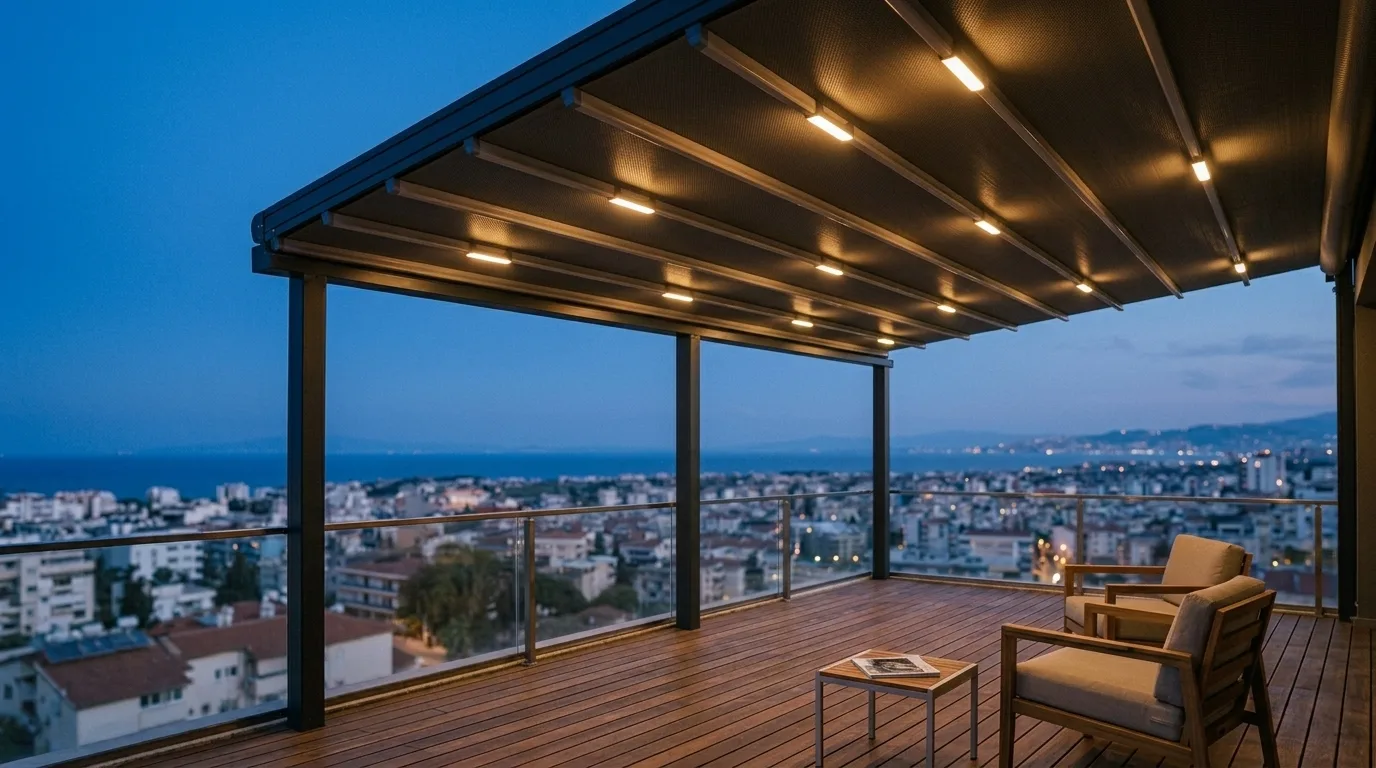 Terasta pergola tente uygulaması, proje görünümü 3