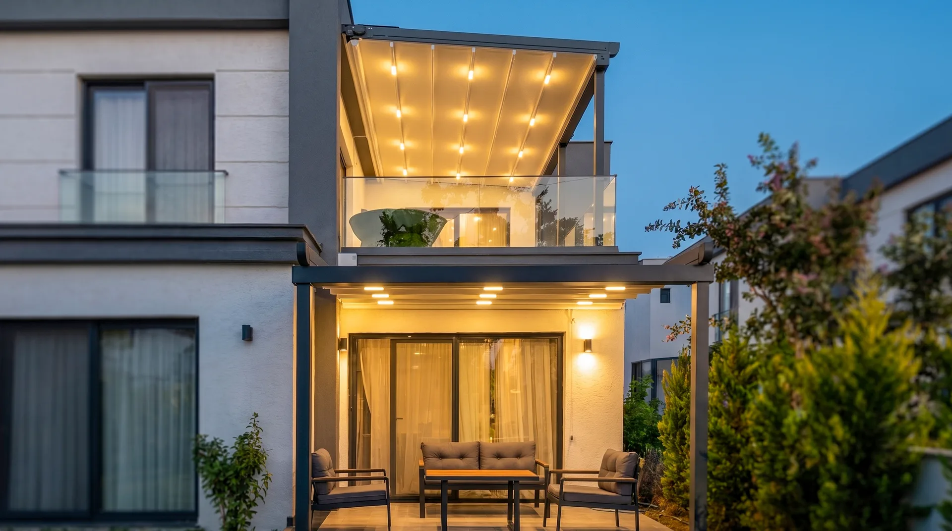 Terasta pergola tente uygulaması, proje görünümü 9