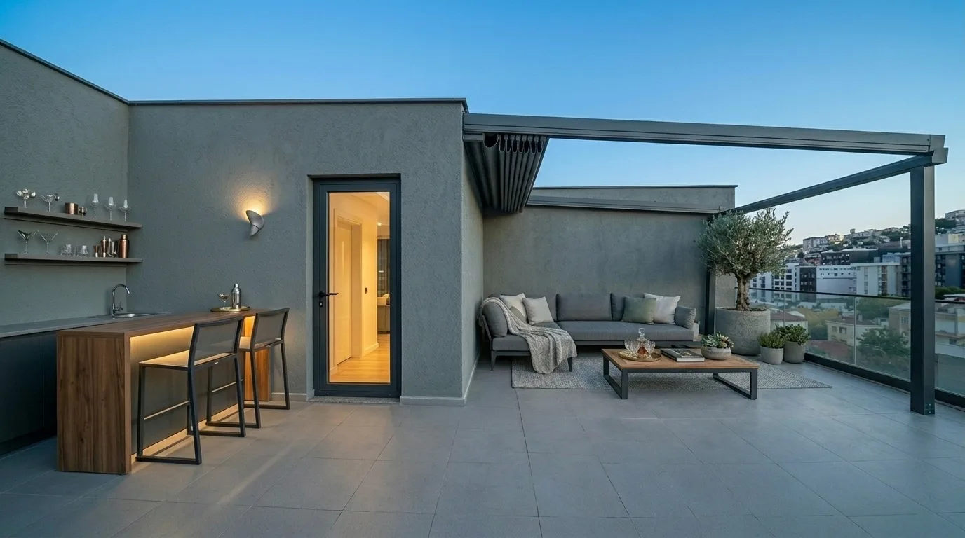 Terasta pergola tente uygulaması, proje görünümü 47