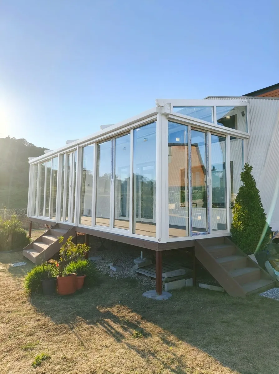 Pergola tente altında sürme cam sistemi uygulaması, proje görünümü 21