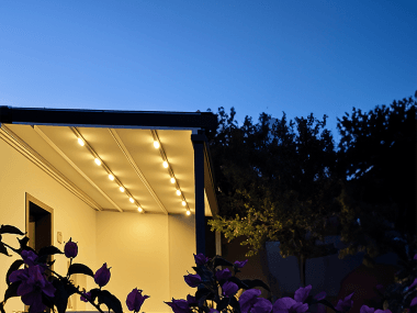 otomatik pergola tente sistemi gece görünümü gün ışığı led